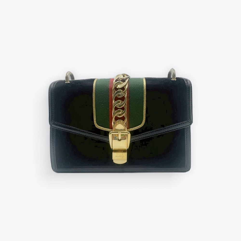 Auth Gucci Black Velvet GG Monogram Sherry Line Small Sylvie Shoulder Bag - Picture 12 of 16